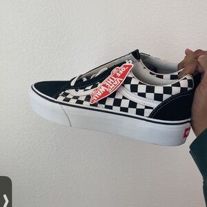 Vans Kids Checkerboard Shoes - Black and White